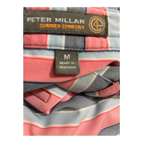 Peter Millar mens summer comfort polo half button shirt striped Golf Medium - Picture 7 of 8